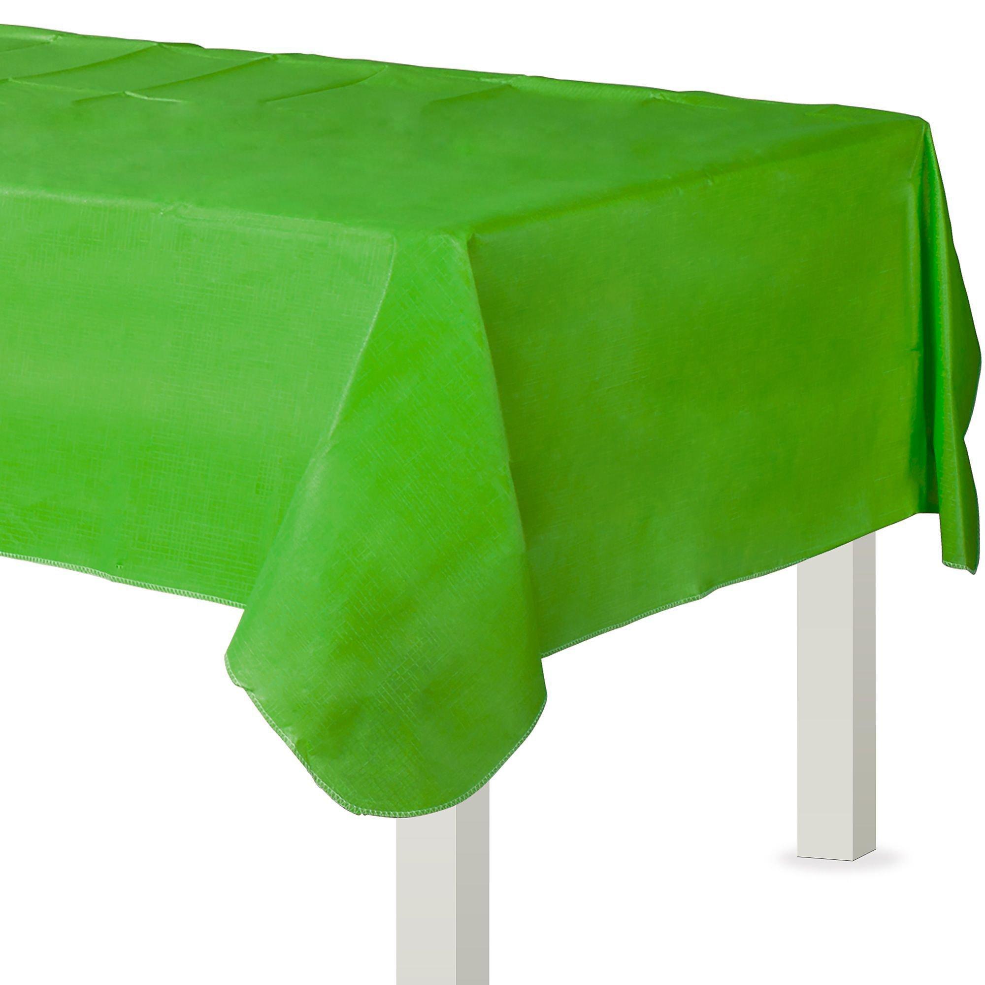 Kiwi Green FlannelBacked Vinyl Tablecloth, 54in x 108in Party City